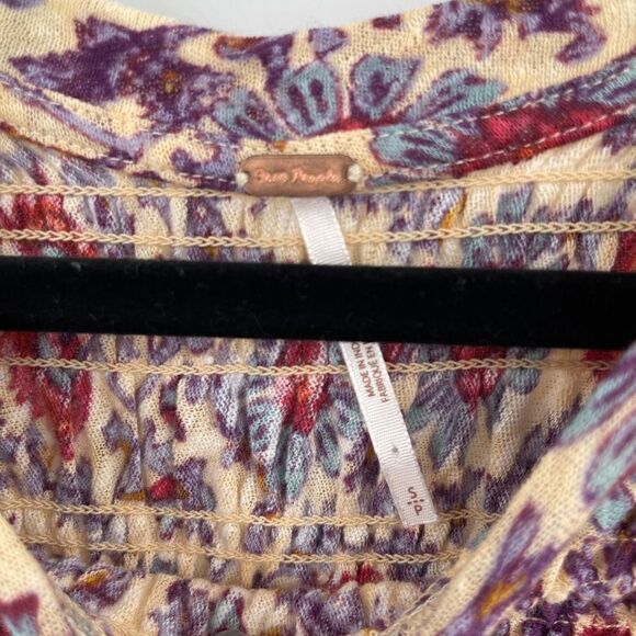 Free People Peach Combo Elastic Floral Ruffled-Up Cropped Silhouette Top Small - Picture 3 of 6